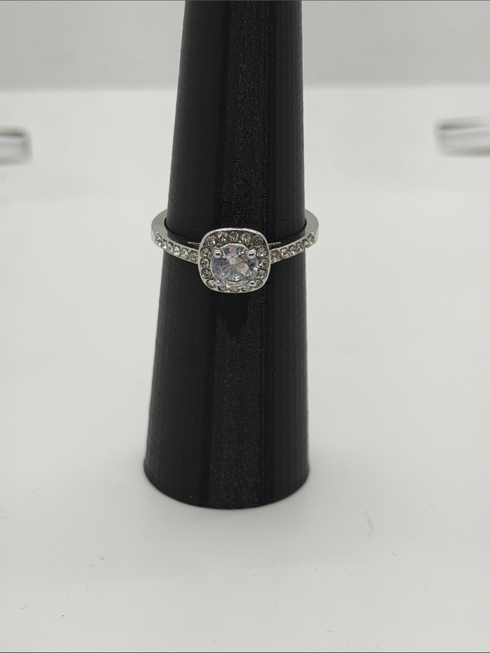 Silver Halo Cubic Zirconia Engagement Ring - Silver size 9 1/2